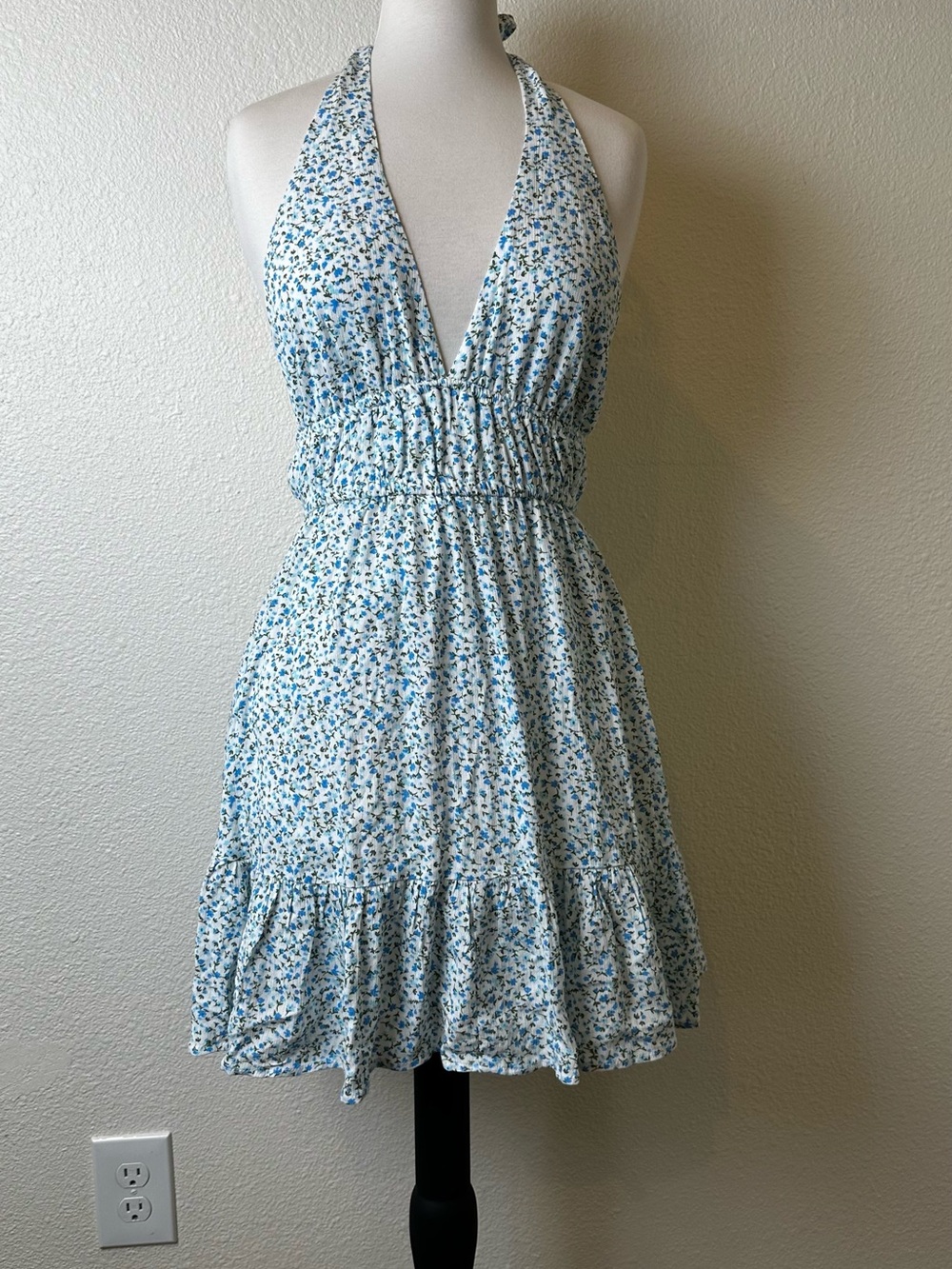 RSQ Blue and White Floral Halter Mini Dress